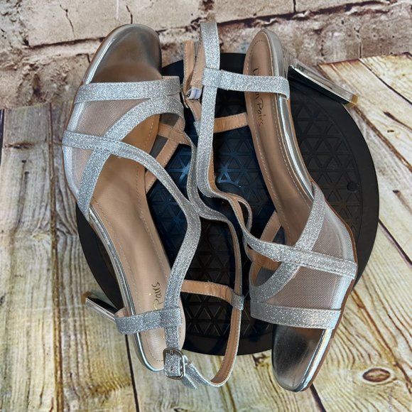 Dream Pairs Metallic Silver Open Toe Adjustable Ankle Strap High Heels Size 10 - Picture 5 of 9